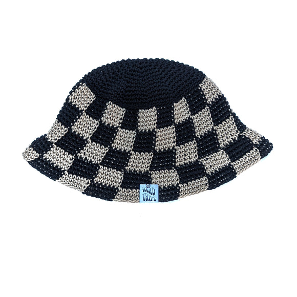 Black & Taupe Checkered Bucket Hat