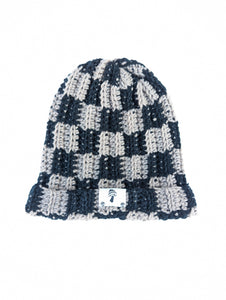Checkered Fisherman Beanie - Black & Taupe