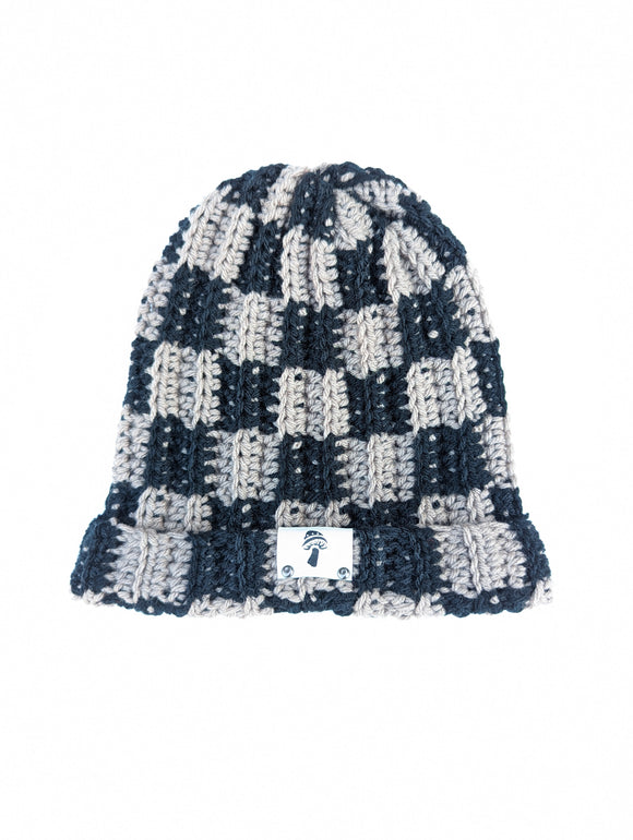 Checkered Fisherman Beanie - Black & Taupe
