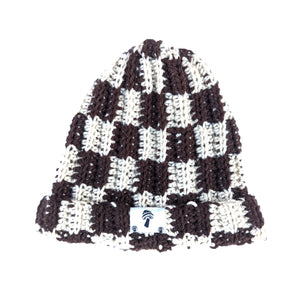 Checkered Fisherman Beanie - Chocolate & Ecru