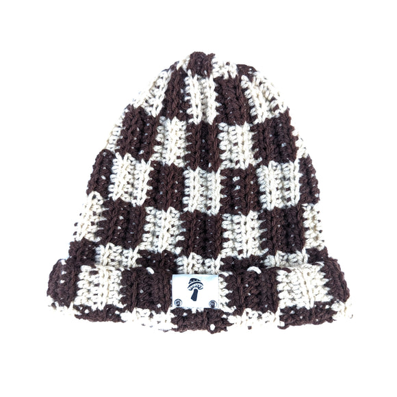 Checkered Fisherman Beanie - Chocolate & Ecru