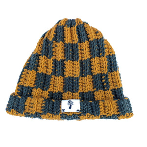 Checkered Fisherman Beanie - Gold & Olive