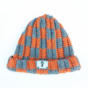 Checkered Fisherman Beanie - Tangerine & Gray