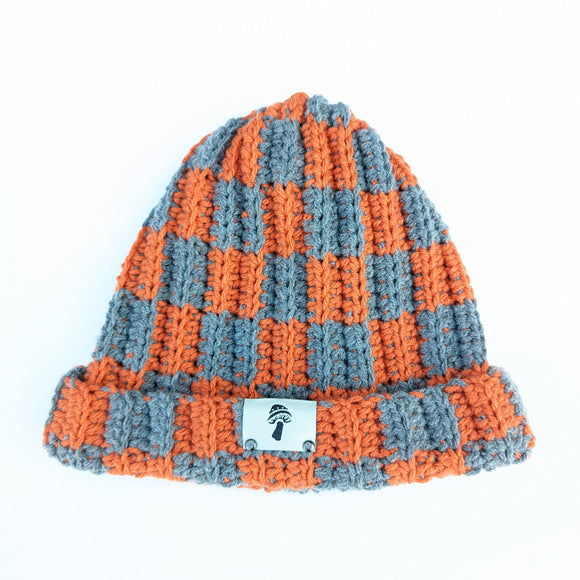 Checkered Fisherman Beanie - Tangerine & Gray