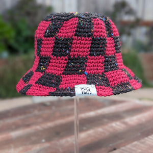 Checkered Bucket Hat - Black Tweed & Cherry Red