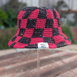 Checkered Bucket Hat - Black Tweed & Cherry Red