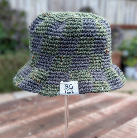 Checkered Bucket Hat - Camo Tweed & Thunder Gray