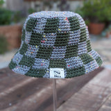 Checkered Bucket Hat - Dark Gray Tweed & Deep Forest Green