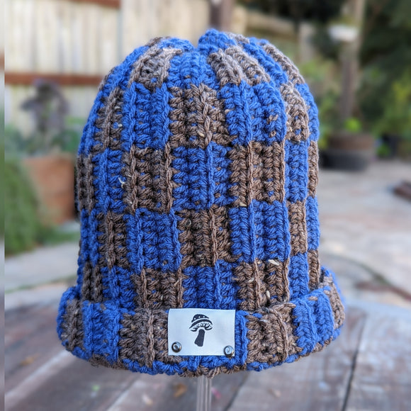 Checkered Solid Lapis & Walnut Tweed