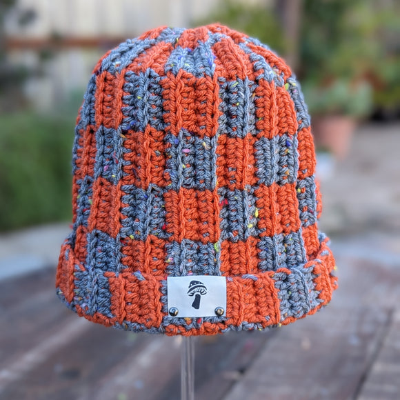 Checkered Solid Tangerine & Dark Gray Tweed