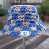 Checkered Bucket Hat - Taupe Tweed & Lapis