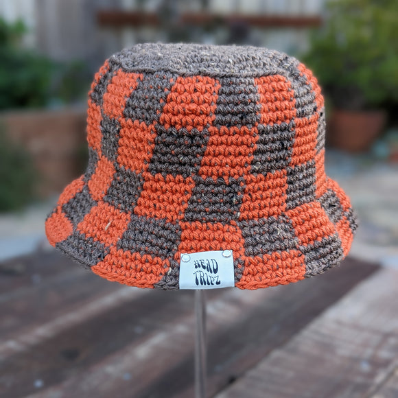 Checkered Bucket Hat - Walnut Tweed & Tangerine