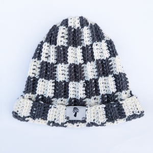 Checkered Fisherman Beanie - Ecru & Thunder Gray