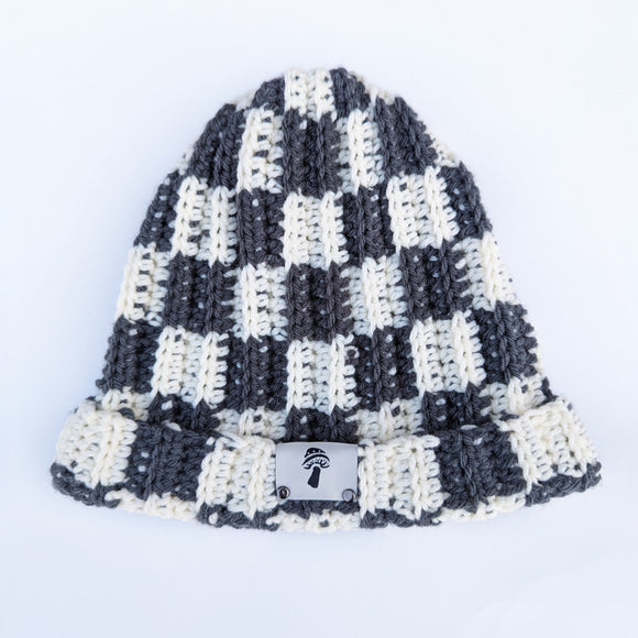 Checkered Fisherman Beanie - Ecru & Thunder Gray