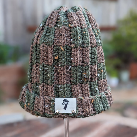 Checkered Double Tweed Fisherman Beanie - Camo & Walnut