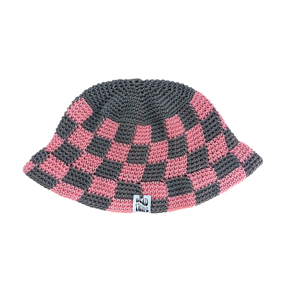 Gray & Pink Checkered Bucket Hat
