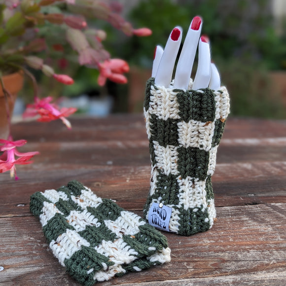 Hand Warmers - Aran Tweed & Deep Forest Green