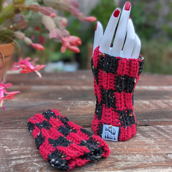 Hand Warmers - Black Tweed & Cherry Red