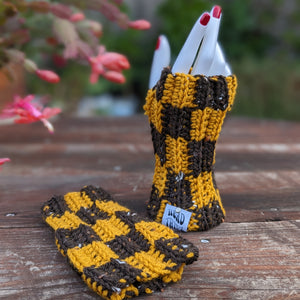 Hand Warmers - Checkered Chocolate Tweed & Gold