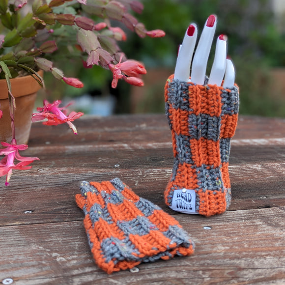 Hand Warmers - Checkered Dark Gray Tweed & Pumpkin
