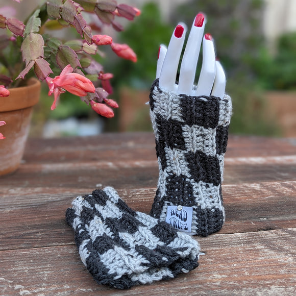 Handwarmers - Checkered Light Gray Tweed & Charcoal