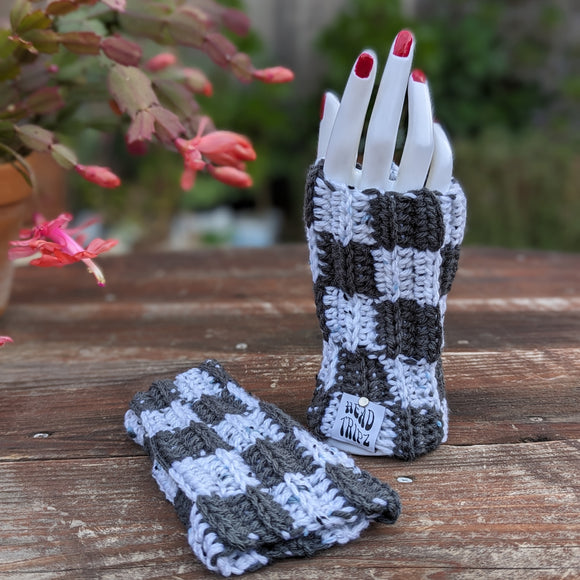 Hand Warmers - Checkered White Tweed & Thunder Gray