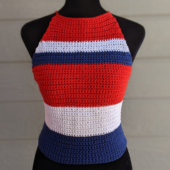 Limited Edition Red White & Blue Cross Back Halter Top
