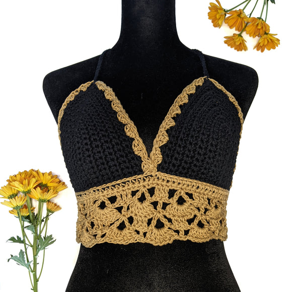 Black & Camel Two Tone Boho Bralette