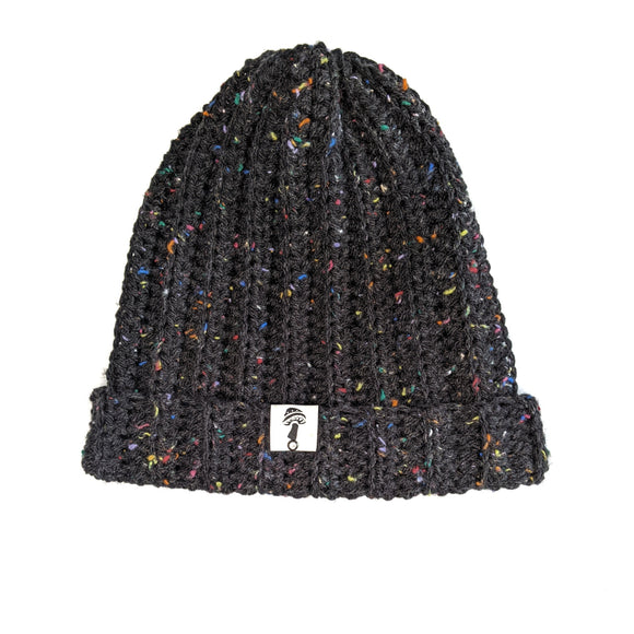 Ribbed Beanie - Black Tweed